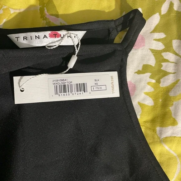 NEW! Trina Turk Mixology Black Satin Top Peplum Surplice Size XS - Picture 7 of 9